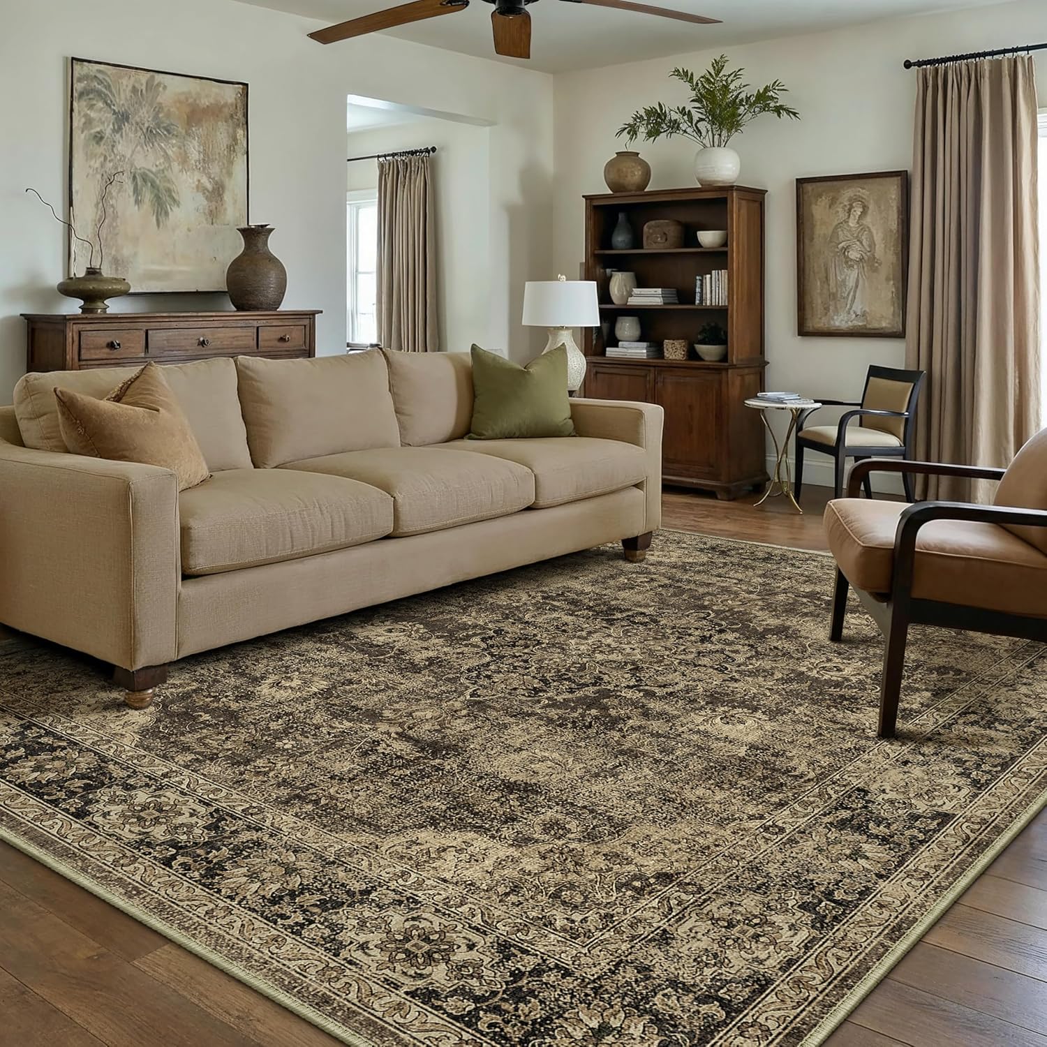 Retro Brown Area Rug 6x9 Machine Washable for Any Room