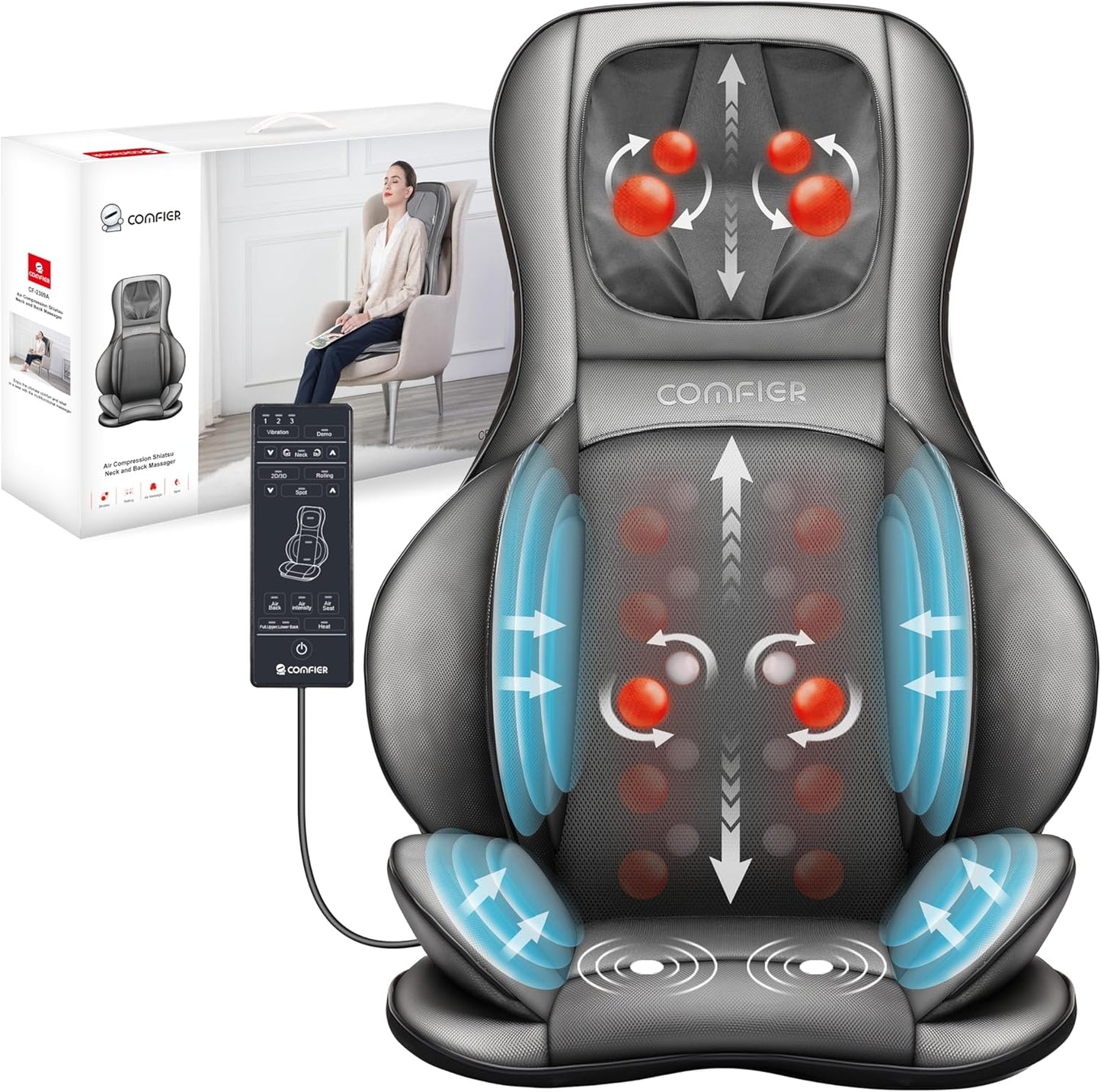 COMFIER Shiatsu Massager Chair - Portable Pain Relief