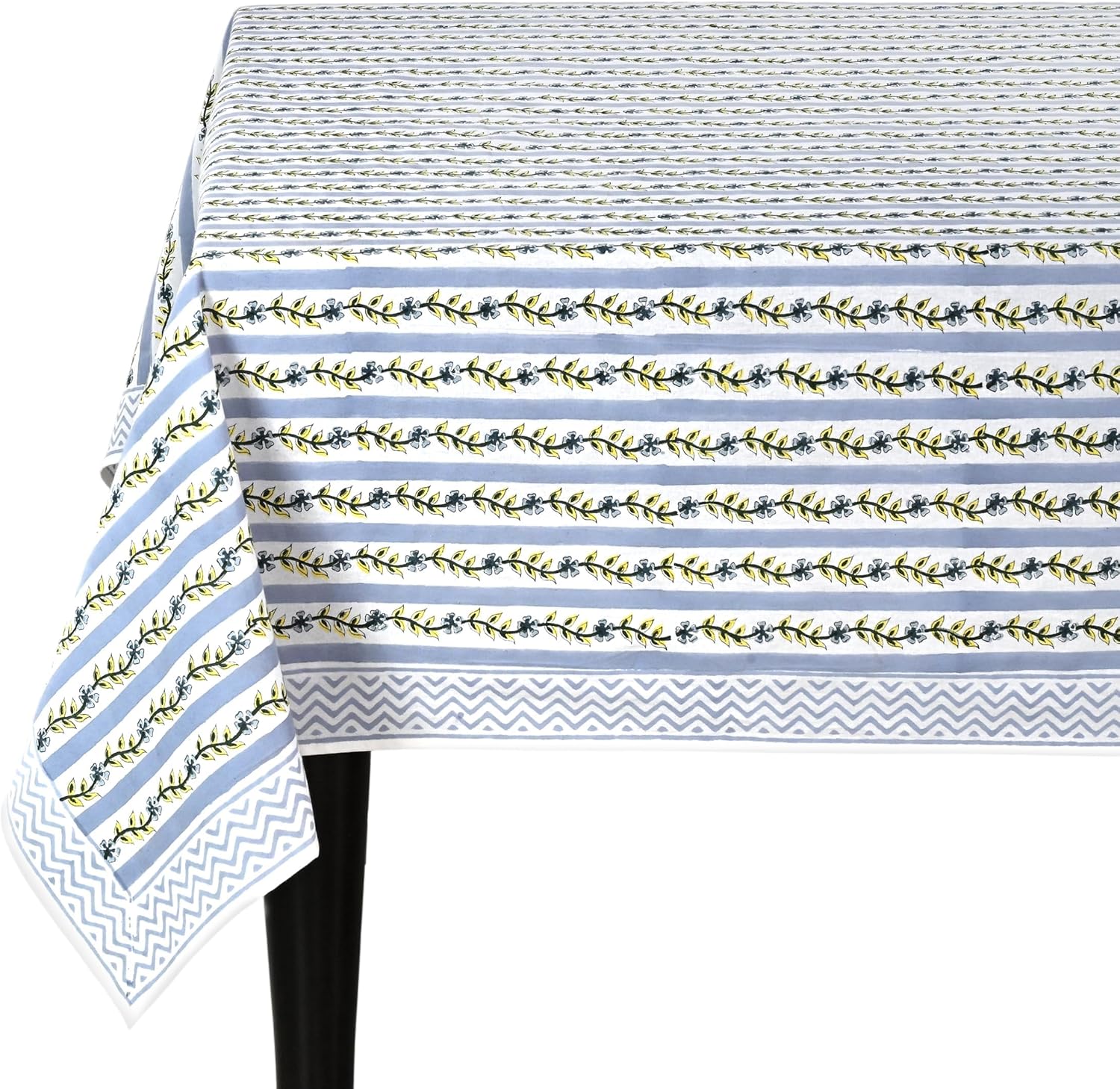 Ridhi Dolphin Grey Hand Block Print Cotton Tablecloth 108 x 70 in