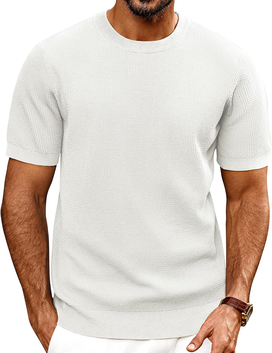 Stylish Knit Short Sleeve Crewneck T-Shirt for Men Casual Wear
