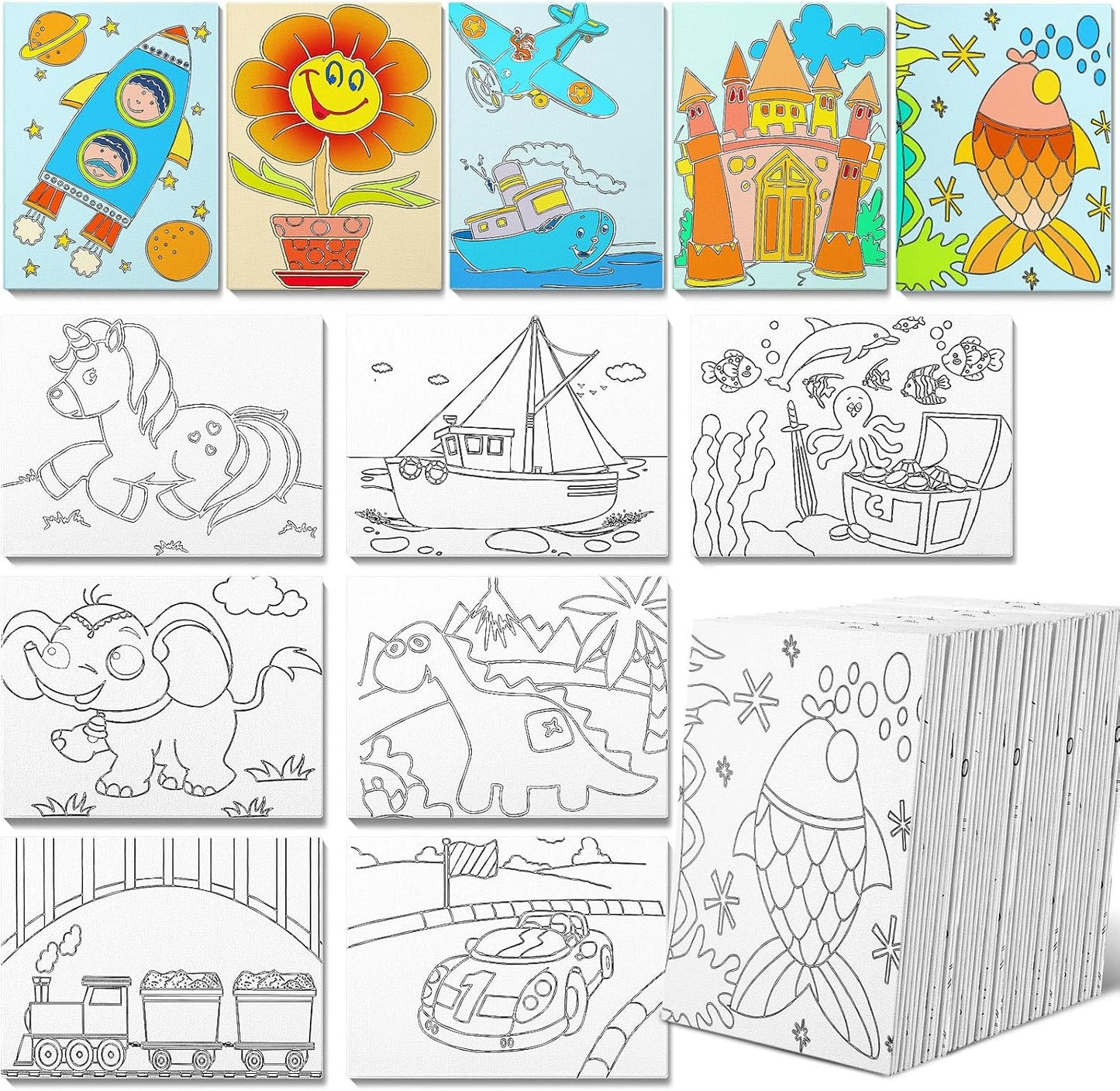 Fulmoon 60 Pcs Pre Drawn Canvas for Painting Fun and Creativity