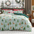 Christmas Duvet Cover Queen - Festive Tree and Reindeer Bedding