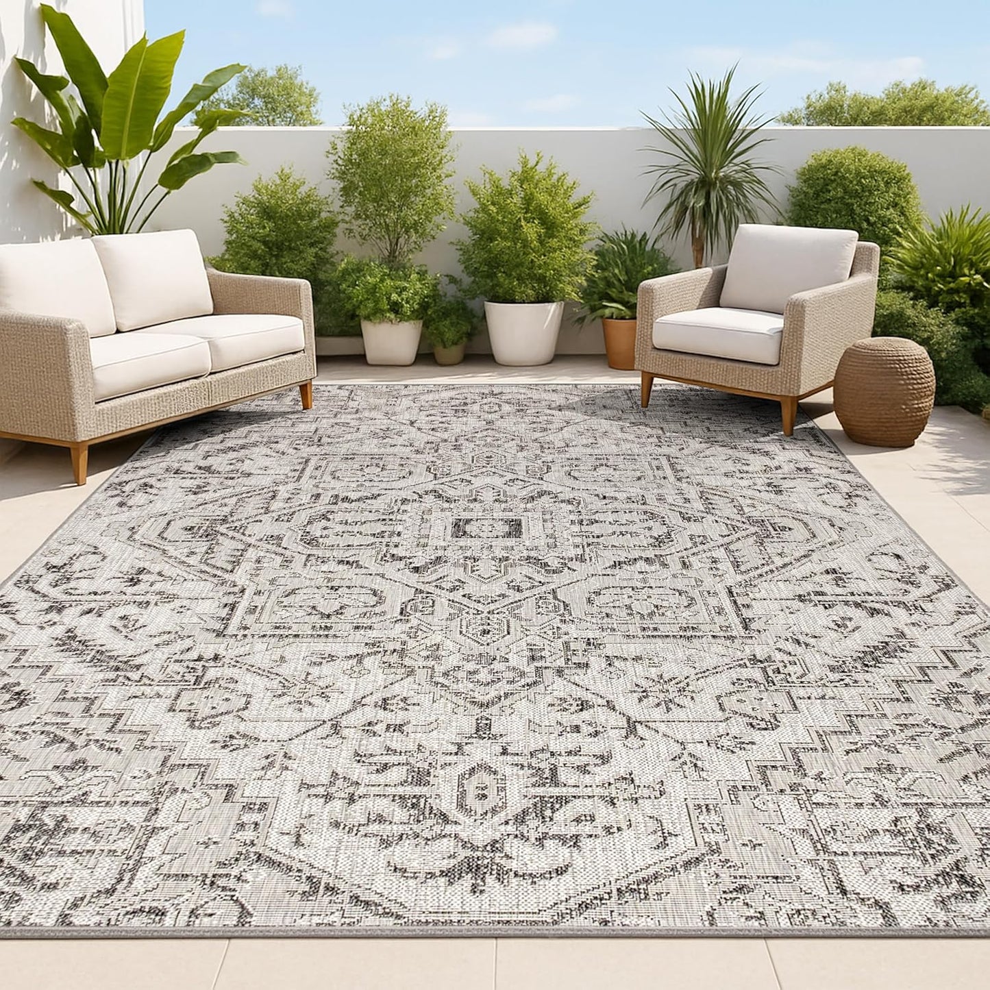 Boho Medallion Indoor Outdoor Area Rug 8X10 for High Traffic