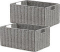 Vagusicc Wicker Storage Basket Set of 2 - Foldable Gray Organizer