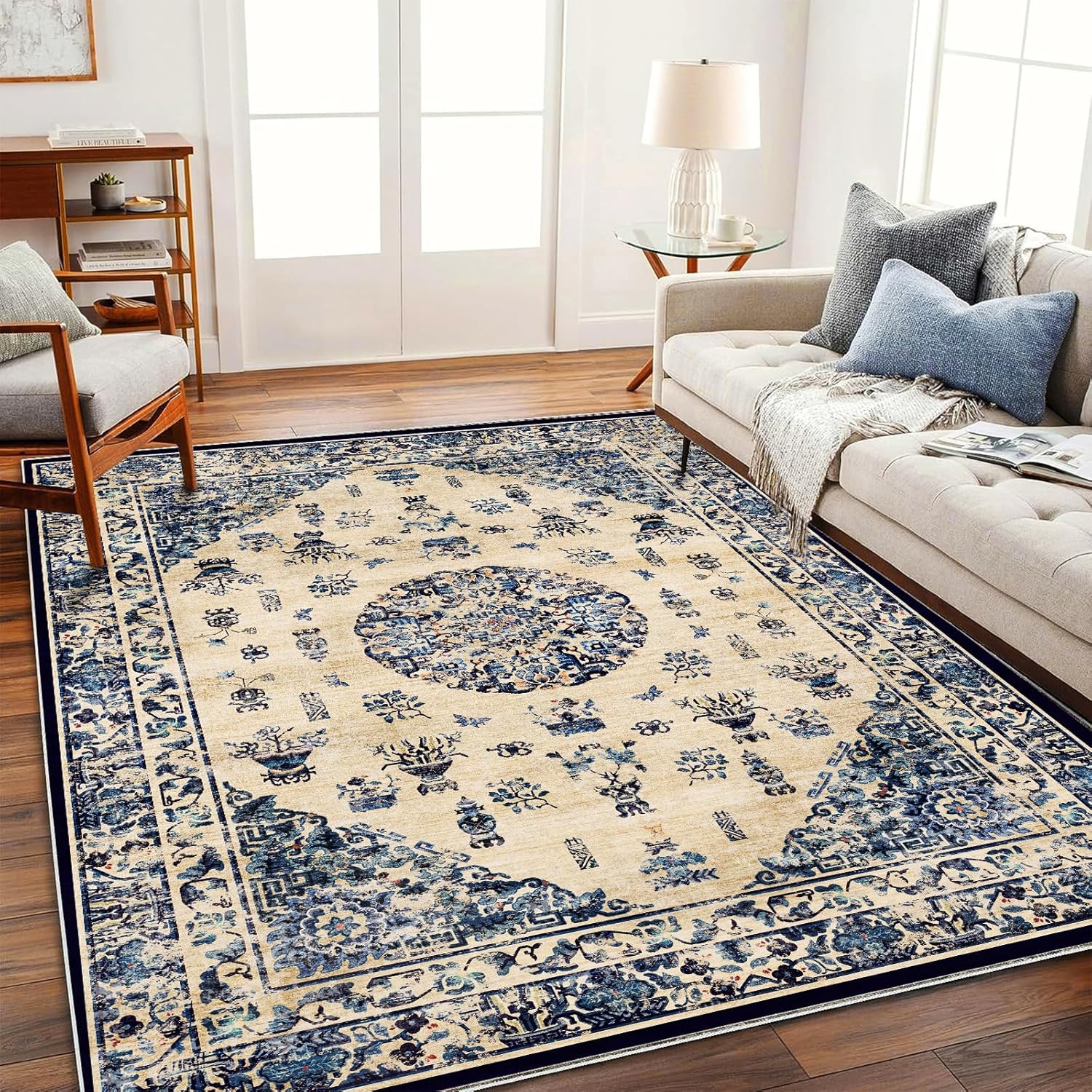 Vintage Traditional Area Rug 6ftx9ft for Living Room and Bedroom