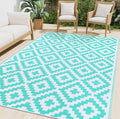 Waterproof Outdoor Rug 6x9 ft White & Teal - Reversible Patio Mat