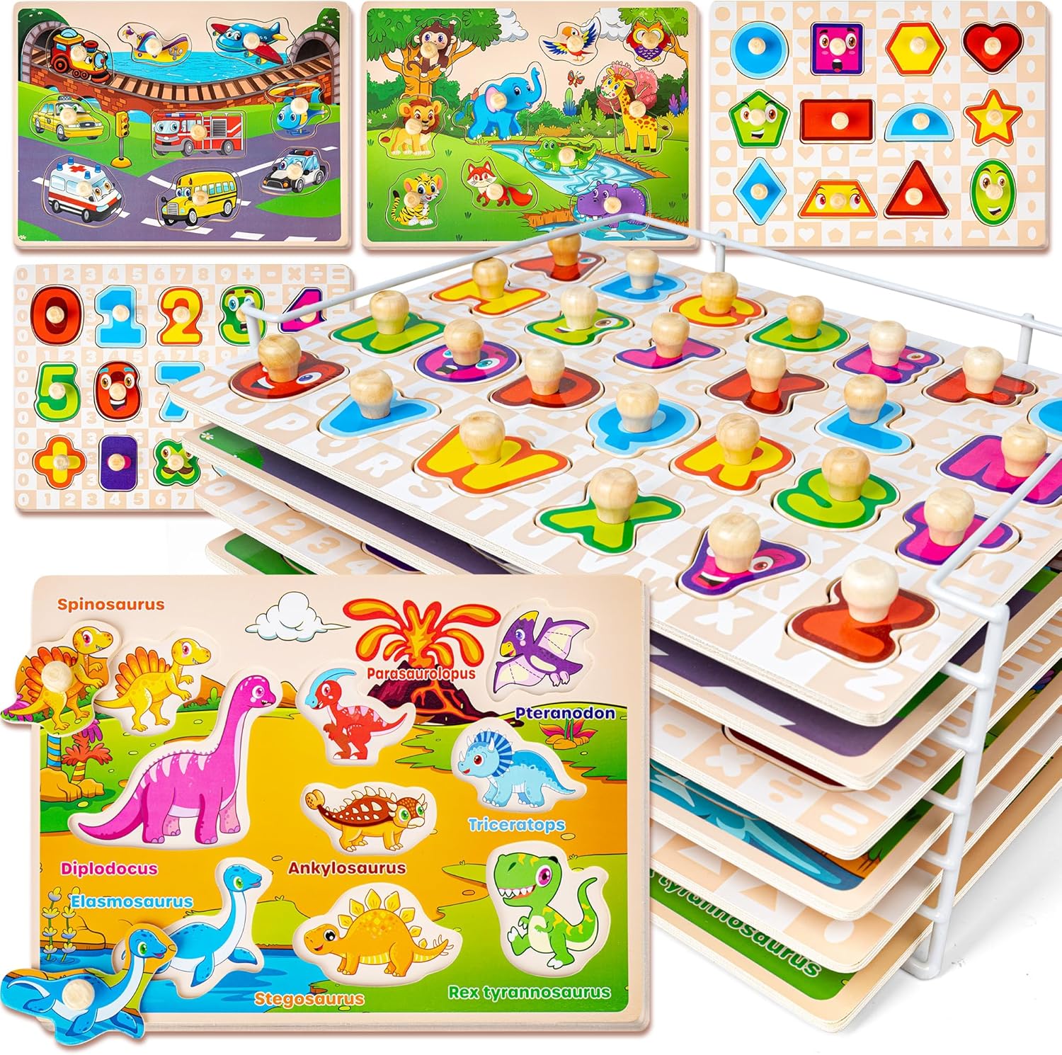 SYNARRY Wooden Puzzles for Toddlers 1-3, Fun Learning Toys
