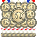 Gold Baseball Medals 60 Pack 2 in - Bulk Sports Awards for Teams