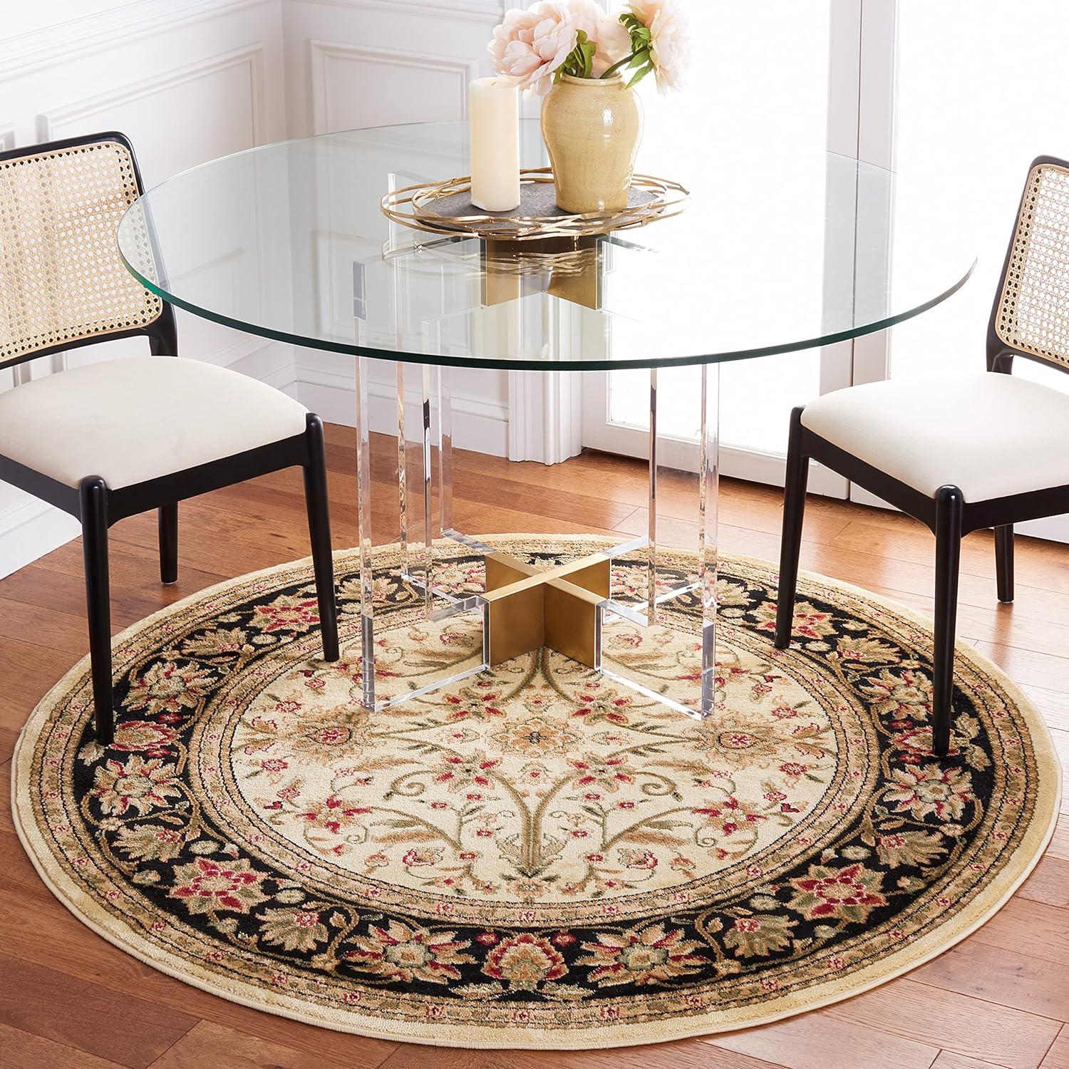 SAFAVIEH Lyndhurst Collection 10ft Round Ivory/Black Area Rug