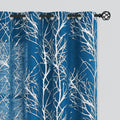 Linen Semi Sheer Curtains Silver Foil Navy Blue Tree Panel - Light