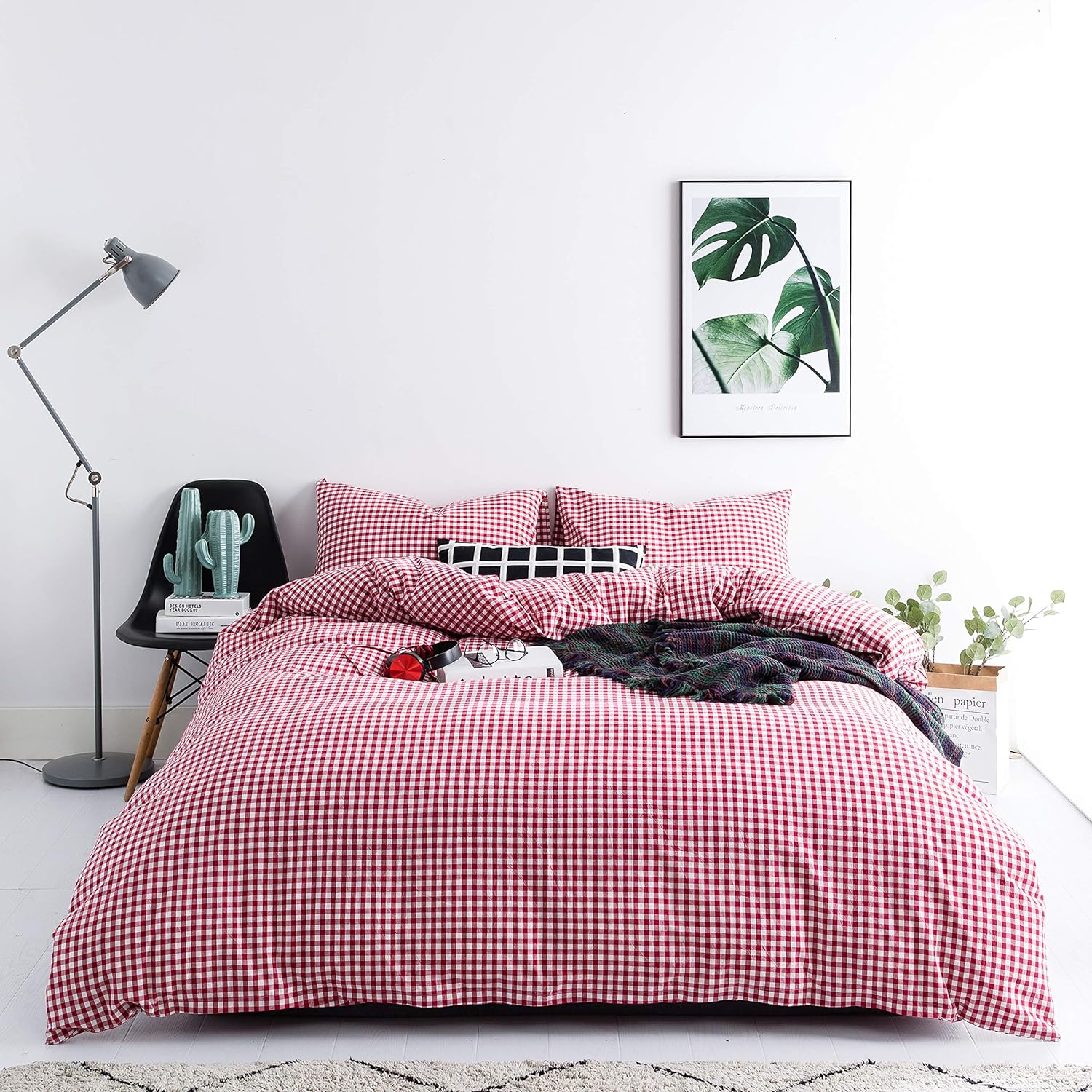 Red Gingham Duvet Cover King Size Set for Cozy Farmhouse Style