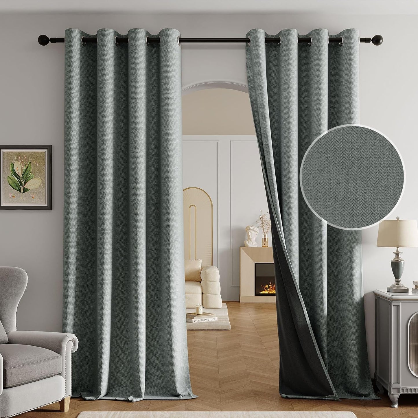 Beauoop Grey Linen Blackout Curtains Set