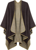 Urban CoCo Color Block Shawl Wrap Open Front Poncho - Cozy Fall Layer