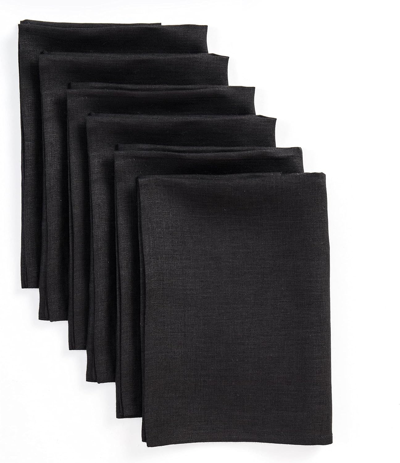 Black Linen Napkins Set of 6 - 100% Pure Linen Cloth Dinner Napkins