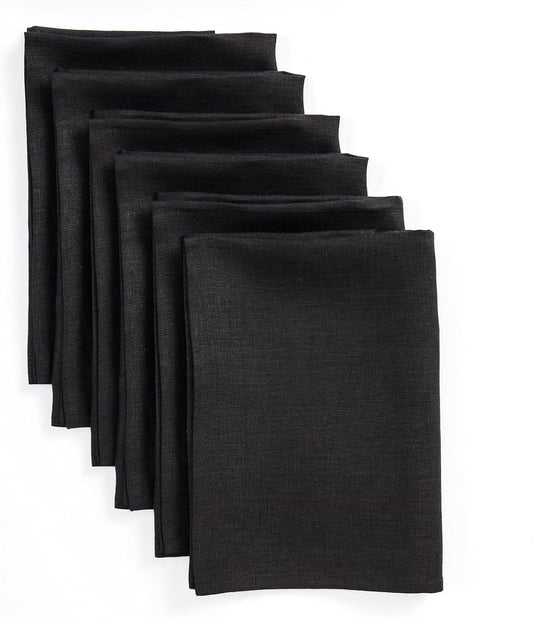 Black Linen Napkins Set of 6 - 100% Pure Linen Cloth Dinner Napkins