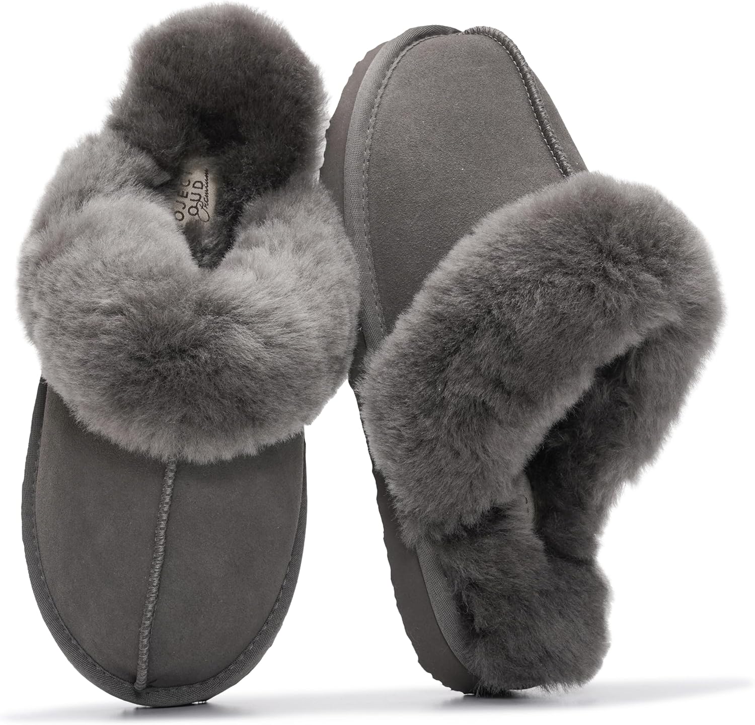 Project Cloud Genuine Leather Slippers for Women with Fur Lining