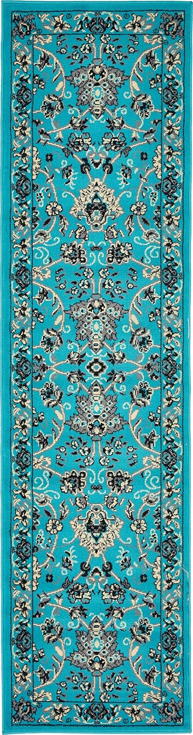 Unique Loom Sialk Hill Collection Area Rug Runner in Turquoise