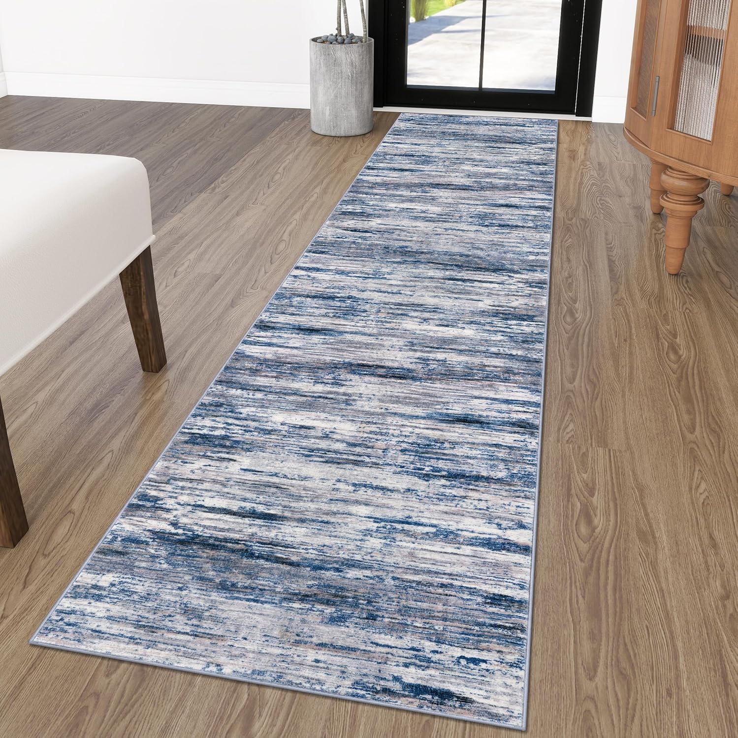 2x10 Navy Blue Gray Multi Modern Abstract Runner Rug for Hallways