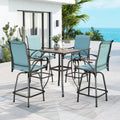MFSTUDIO 5 Piece Outdoor Swivel Bar Set - Turquoise Blue Patio High