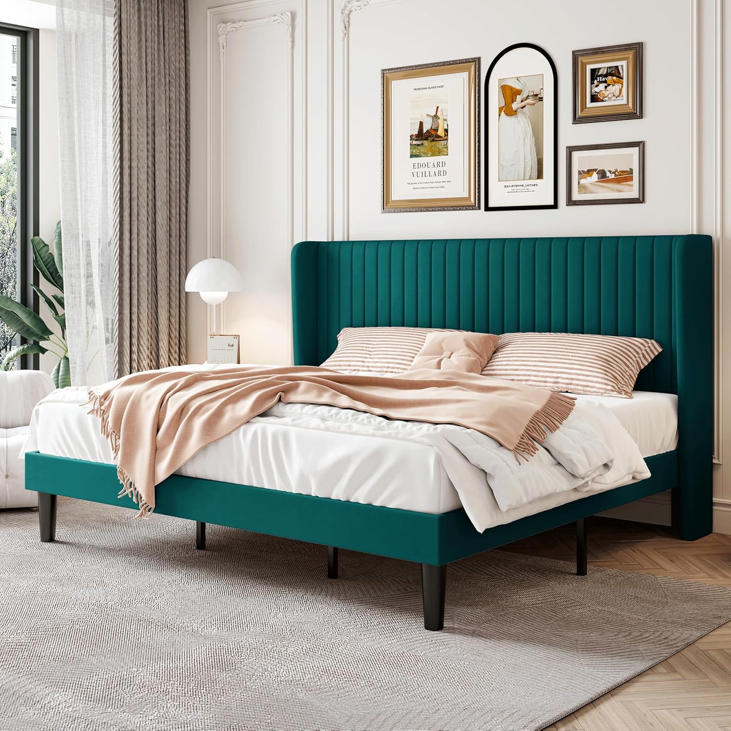 SHA CERLIN King Size Velvet Bed Frame with Wingback Headboard