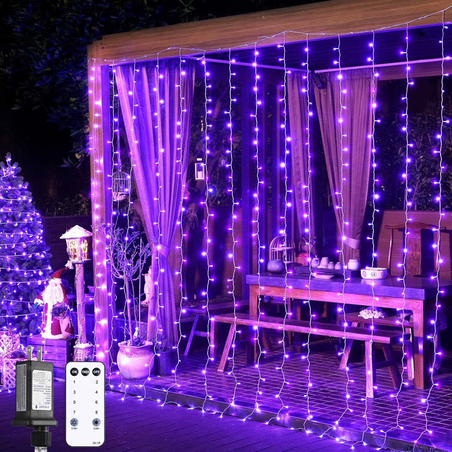 Remote Controlled Purple Curtain Lights for Festive Decor
