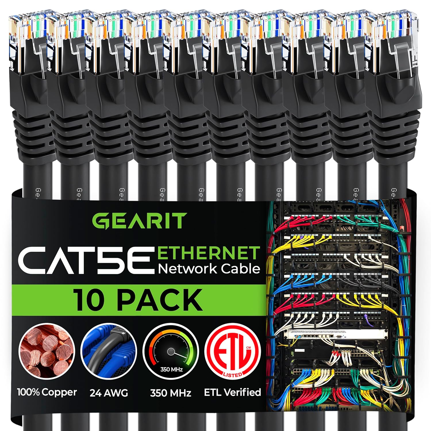High-Quality Cat5e Ethernet Patch Cable 10 Feet - 10-Pack