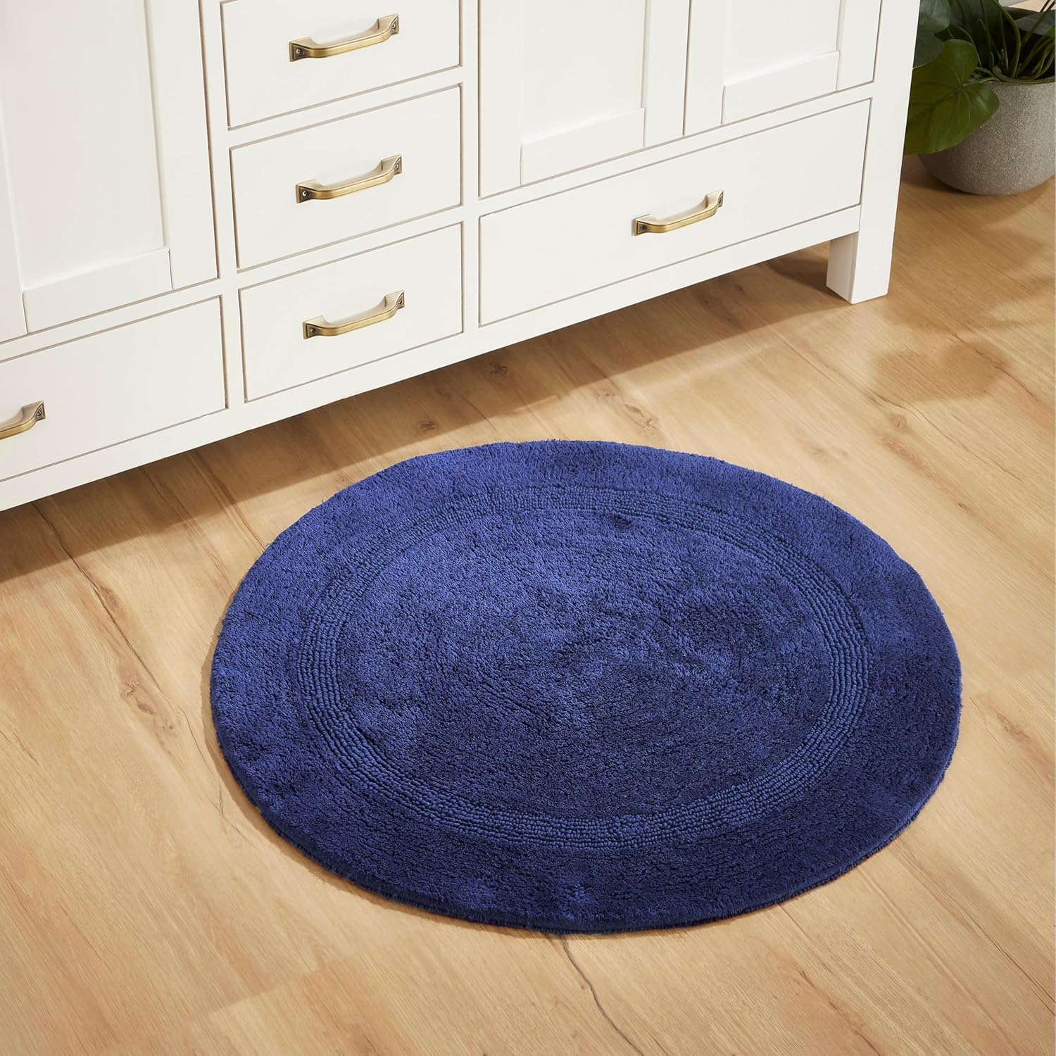 Better Trends Round Bathroom Rug Navy Super Soft Cotton Luxury