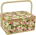 Sewing Basket with Rose Floral Print Design - Large Sewing Kit Storage