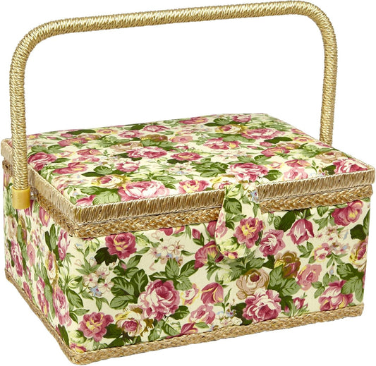 Sewing Basket with Rose Floral Print Design for Craft Lovers