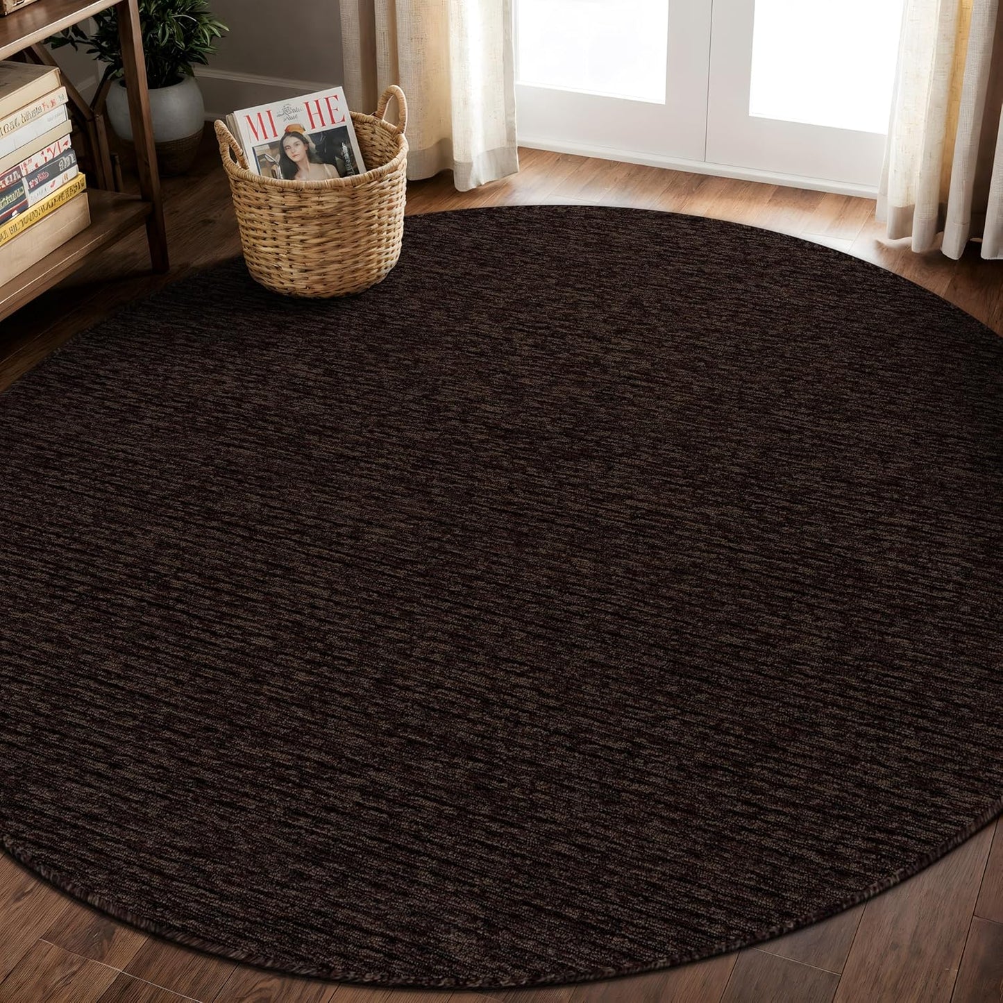 Non Slip Brown Solid Rubber Back Thing Rug for Living Room