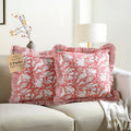 CPC Coral Pink 100% Cotton Block Print Ruffle Pillow Cover 16x16 in