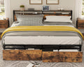 KING Storage Bed Frame with Headboard Charging Station - Vintage Brown