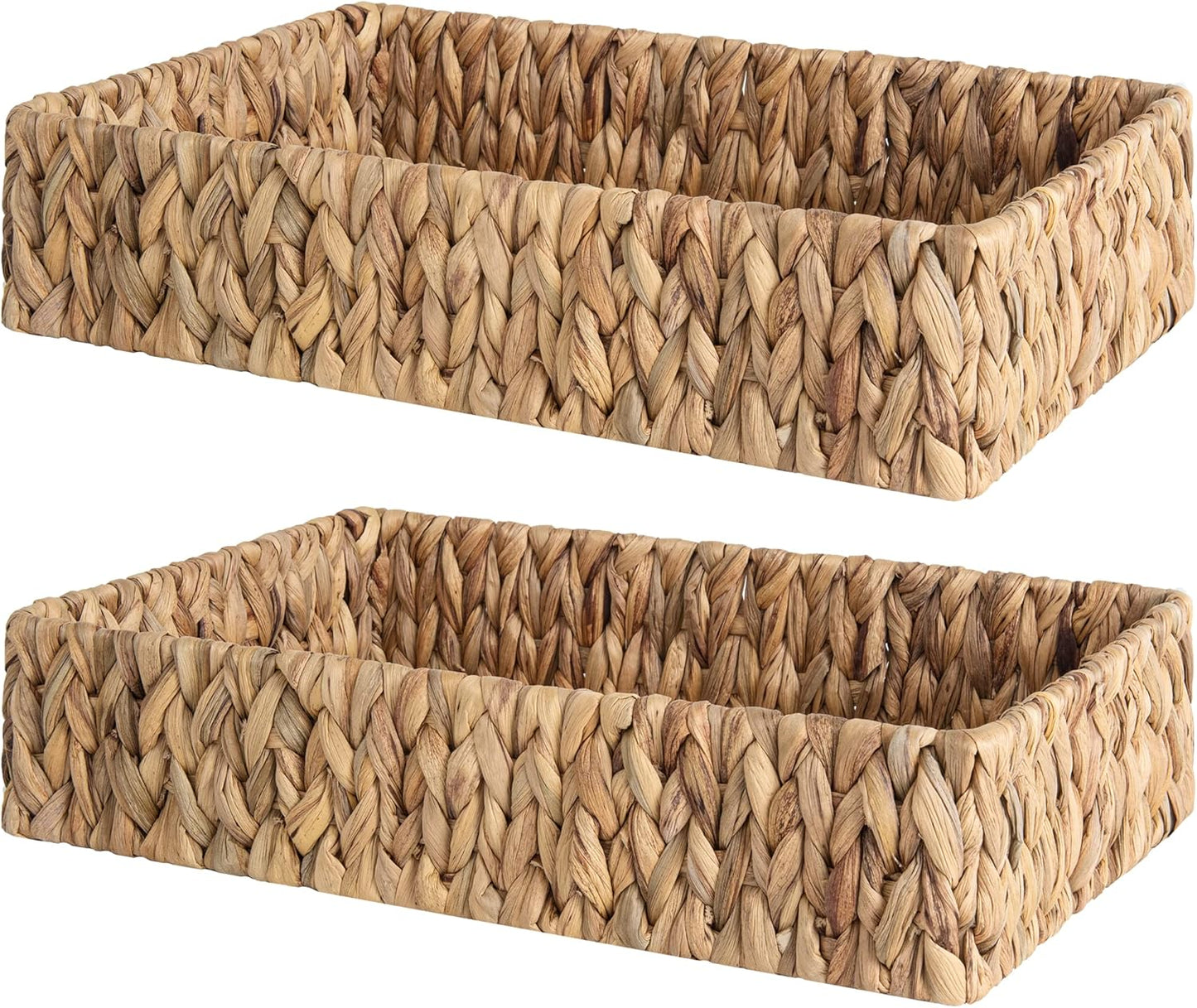 Large Water Hyacinth Tray for Bathroom Storage - 2-Pack Baskets