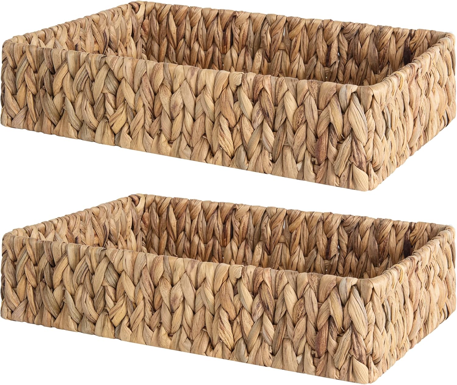 Large Water Hyacinth Tray for Bathroom Storage - 2-Pack Baskets