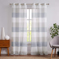 Gray and Smoke Blue Stripe Sheer Linen Curtain Panels - Light