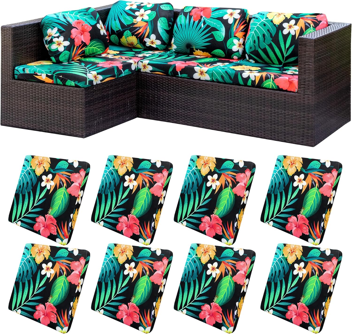 8Pcs Stretch Patio Cushion Covers for Outdoor Furniture Protection