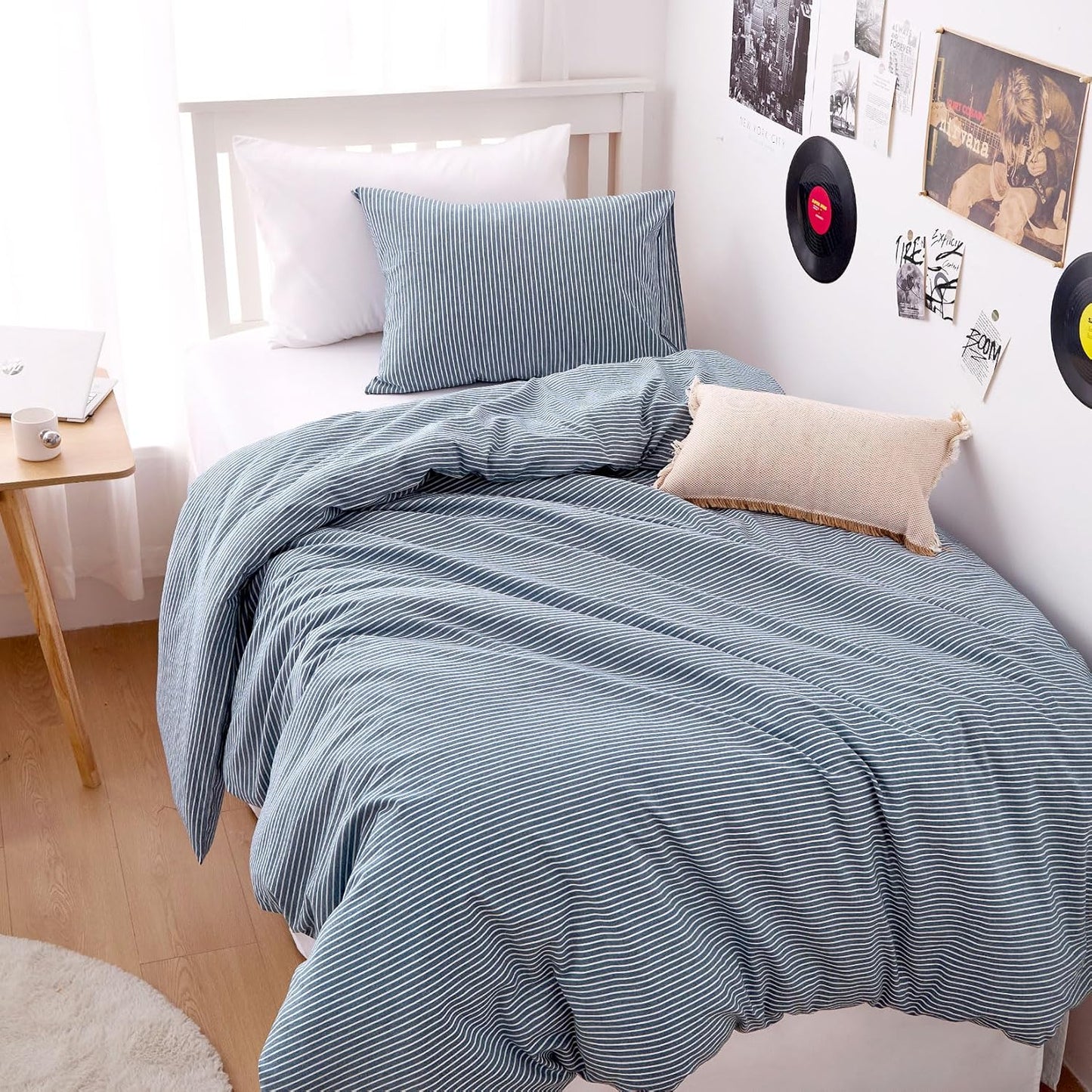 Striped Cotton Duvet Cover Set for Cozy Farmhouse Style