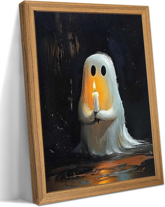 Framed Vintage Halloween Ghost Wall Art for Spooky Decor