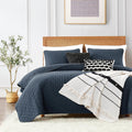 Navy Blue Queen Size Quilt Bedding Set 90x90 - Lightweight All-Season