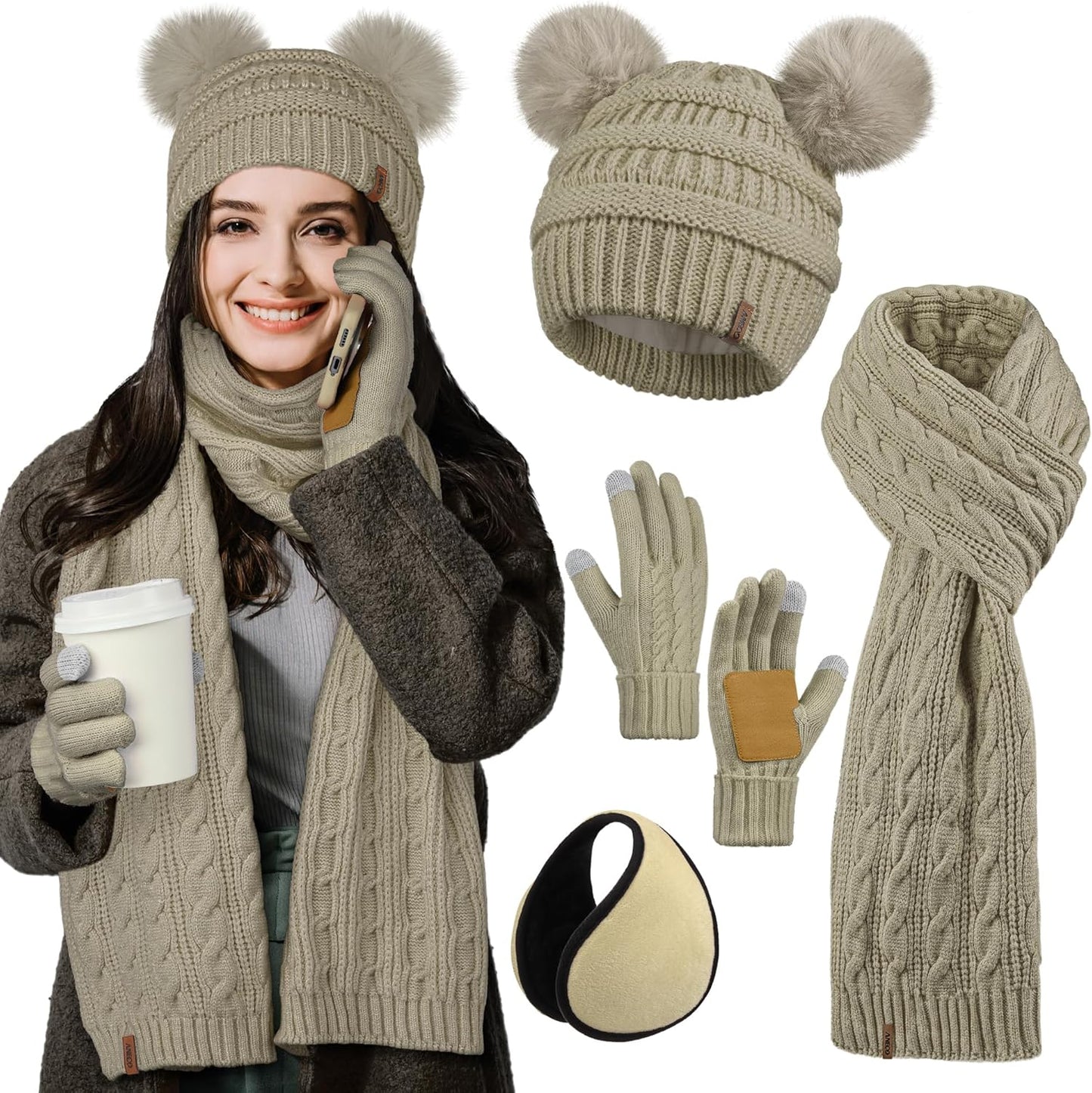 Cozy Winter Set with Anti-Slip Touchscreen Gloves