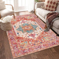 Washable 4x6 Boho Vintage Area Rug - Soft Low Pile, Non-Slip