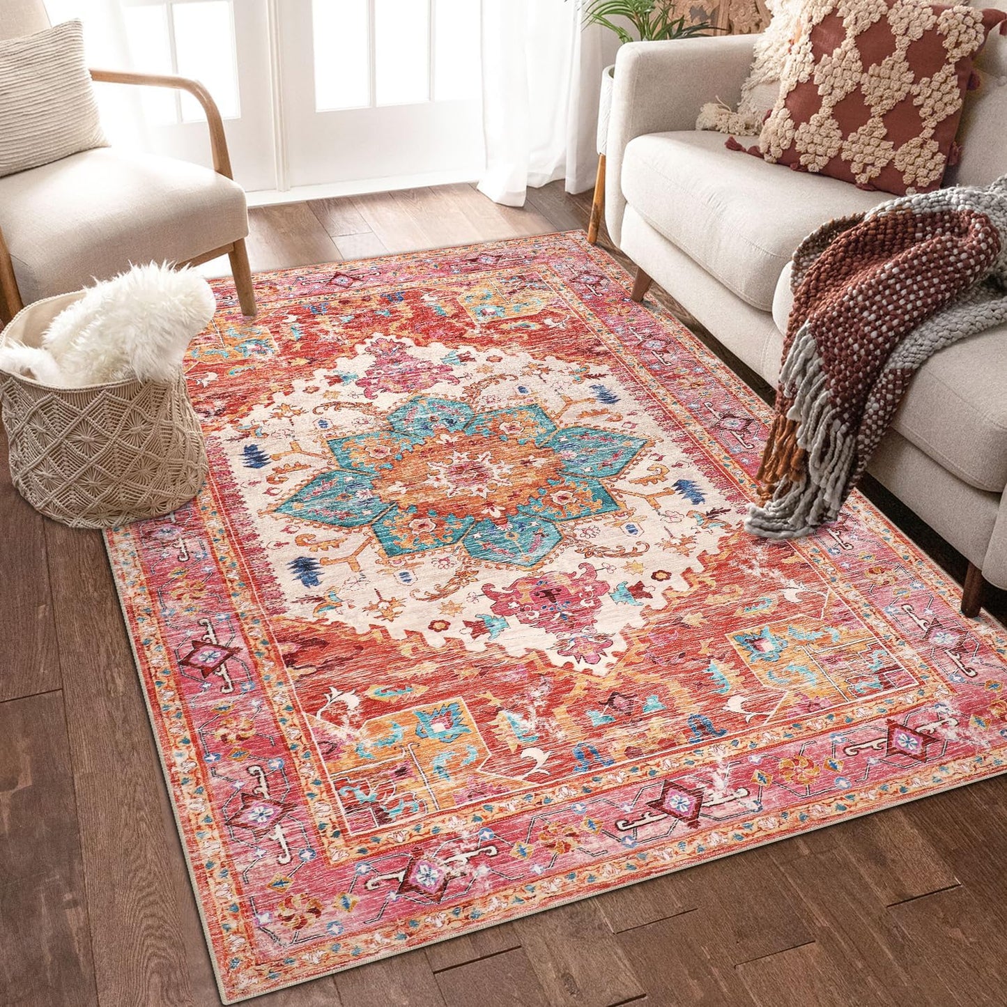 Yamaziot Washable Area Rug 4x6 Non-Slip Boho Vintage Design