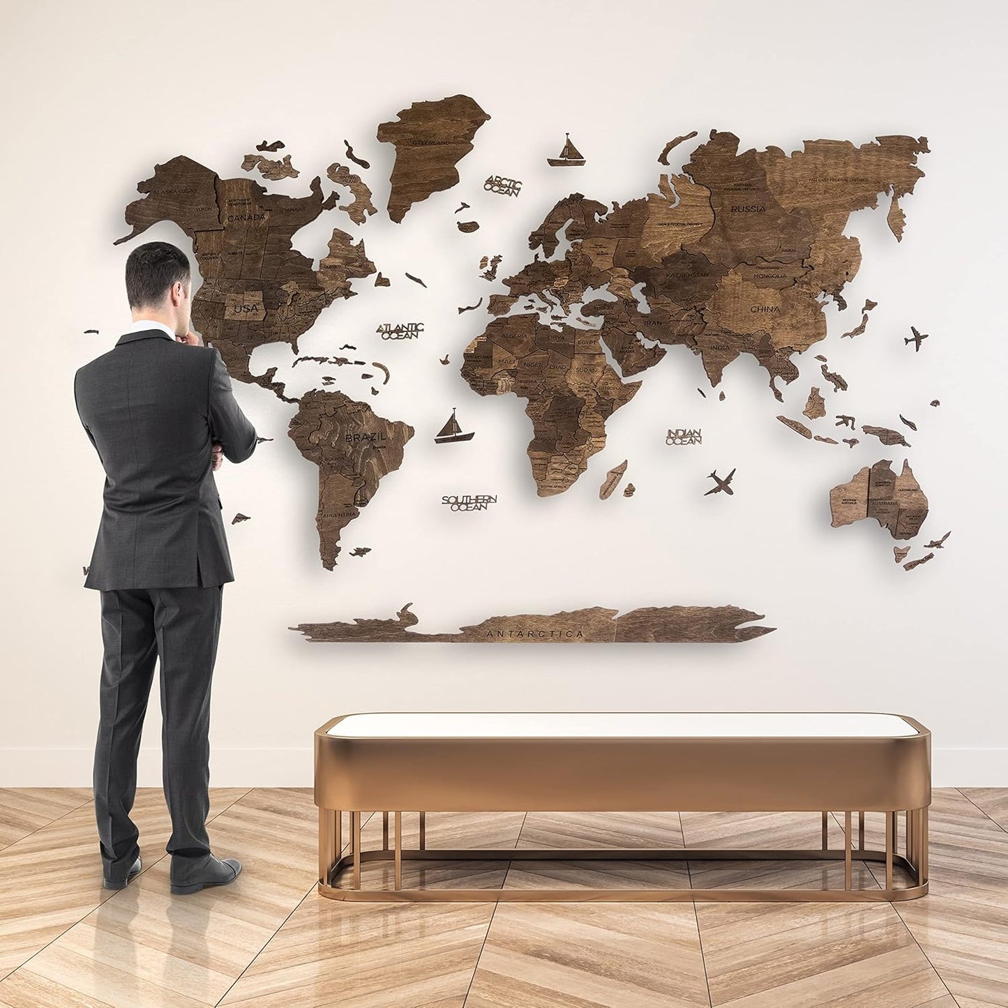 Handmade 3D Wood World Map Wall Art for Travel Lovers