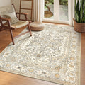Washable Area Rug 5x7 - Stain Resistant Neutral Gold for Living Room