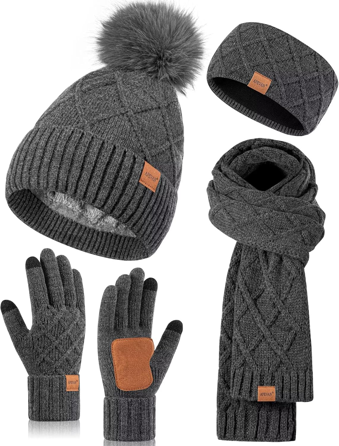 Womens Winter Hat Gloves Scarf Headband Set for Cozy Style