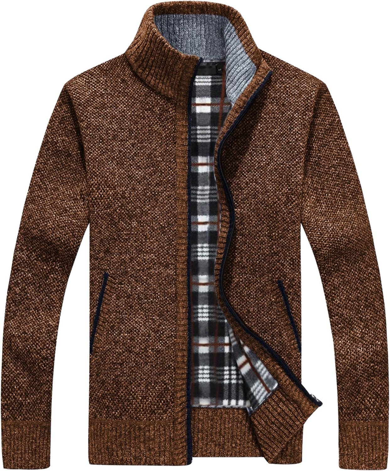 Yeokou Men's Casual Slim Full Zip Thick Knitted Cardigan Sweater