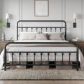 King Size Metal Platform Bed Frame with Victorian Headboard - Black