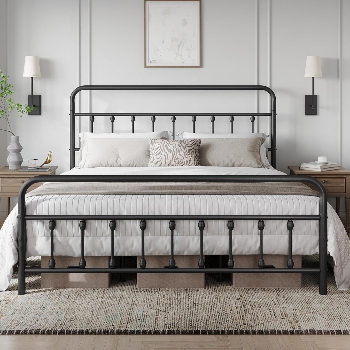 Yaheetech Classic Metal Platform Bed Frame with Victorian Style