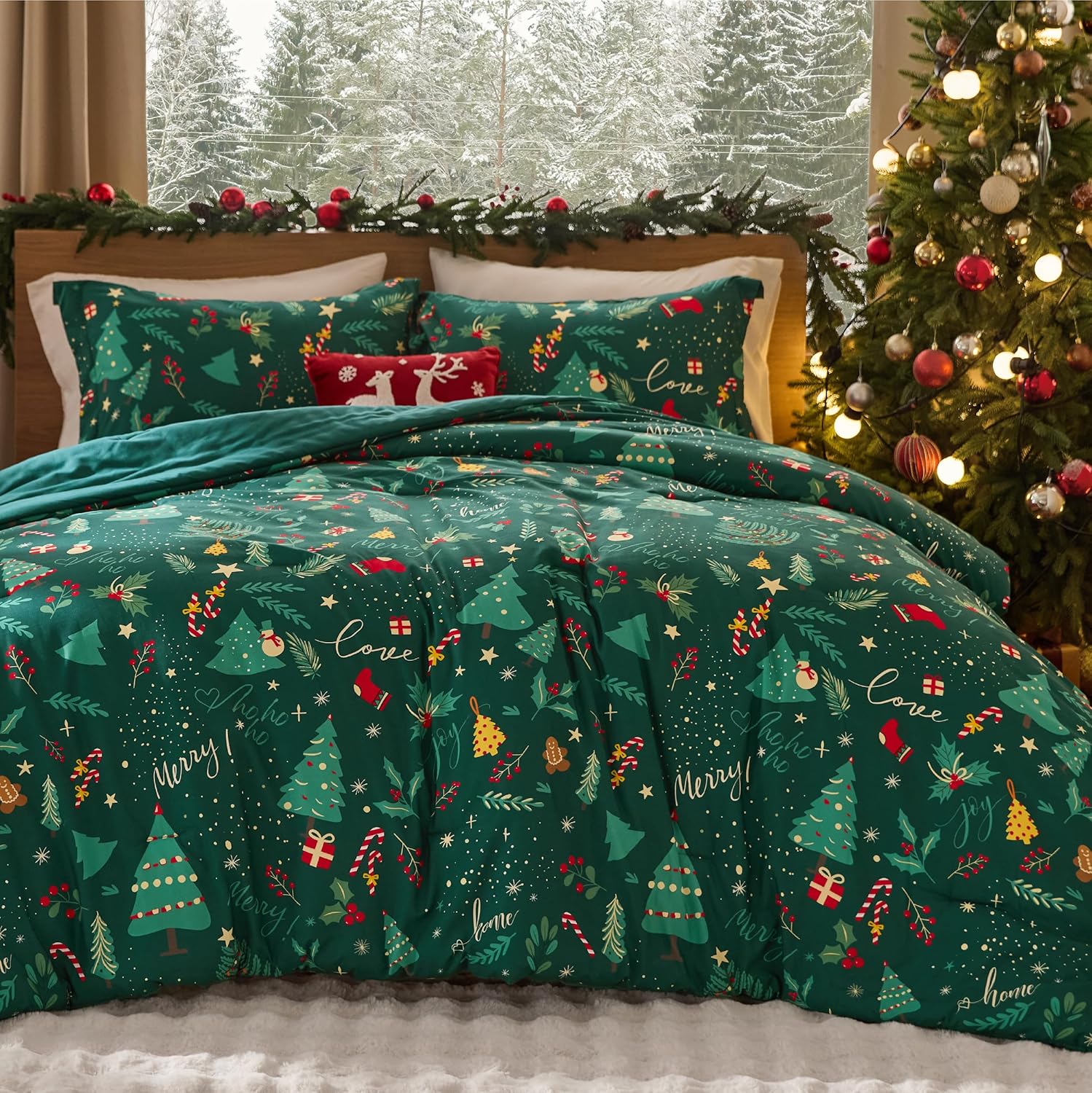 Bedsure Christmas Comforter Set Queen for Festive Holiday Cheer