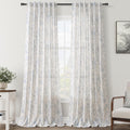 Blue Floral Curtains 120 in Length Light Filtering Linen Panels